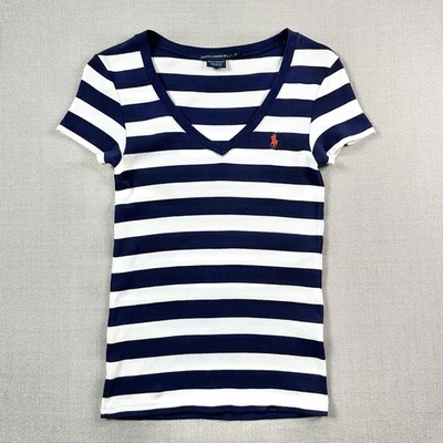 Polo Ralph Lauren deportivo a rayas ajustado Top mujer camisa de algodón mediana Foto 1 de 4