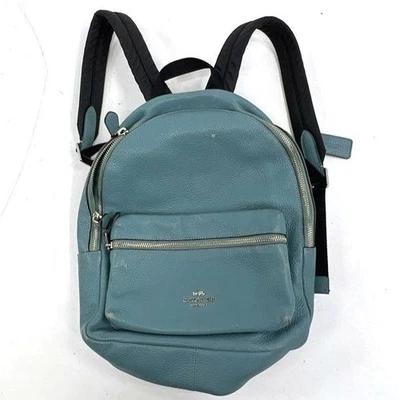 Coach Blue Pebbled Leather Dome Backpack Rucksack Silver Hardware - Image 1 of 4