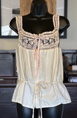 Cubierta de corsé eduardiano de la década de 1910 con canesú de ganchillo ropa interior antigua Foto 1 de 4