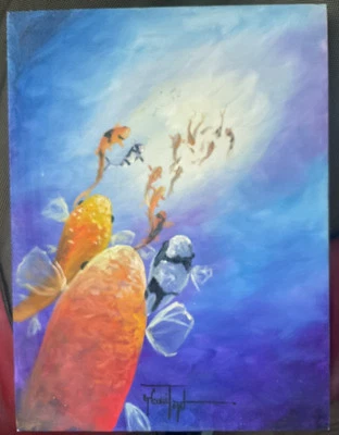 Connie Togel Original Painting 16” X 12” KOI FISH Into The Light Foto 1 de 4