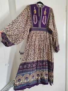 Vestido vintage de algodón indio de los años 70 hippy boho pavo real púrpura 14 16 - Imagen 1 de 14