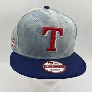 New Era 9fifty Texas Rangers SnapBack Hat Cap Embroidered Denim Acid Wash Logo - Picture 1 of 7
