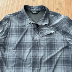Outdoor Research Astroman Sun Shirt Mens XL Snap Long Sleeve Gray Plaid Stretch - Picture 1 of 14