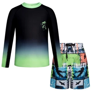 Boys Bathing Suit Size 7 Kids Two Piece Rash Guard Swimsuit with Swim TrunksG... - Picture 1 of 7