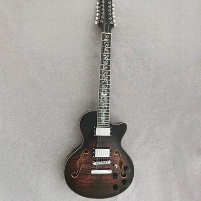 Guitarra eléctrica LP 12 cuerdas doble agujero F trans redsemi cuerpo hueco escala 628 mm Foto 1 de 4