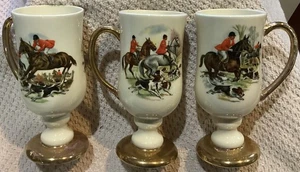 Fox Hunt Hunting Set Of 3 Fancy Mugs - Picture 1 of 13