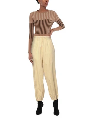 RRP €330 TORY BURCH Poplin Trousers US8 UK12 IT44 L Yellow Elastic Waist Striped - Image 1 of 4