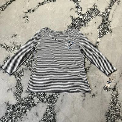 Camisa Charter Club Mujer Talla XLP Rayas Floral Cuentas Ligera Turq Caicos Foto 1 de 4