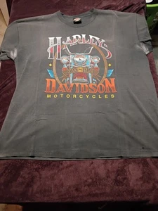 Vintage 90s Harley Logo Faded Black Biker T-Shirt Herren 3XL Eagle Denver Colorado - Bild 1 von 24