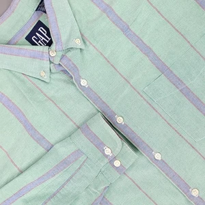 Vintage GAP Shirt Men Large Green Pastel Striped Button Down Oxford Made USA 90s - Picture 1 of 14