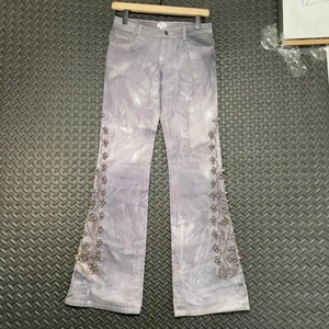 Cache Gray Purplish Faded Washed Floral Stitch Boot Cut Denim Jeans Women's Sz 0 - Picture 1 of 10