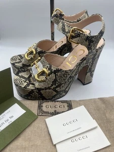 GUCCI Python Leather Horsebit Platform Sandals Size 39.5 EU/9-9.5 US $1400 - Picture 1 of 9