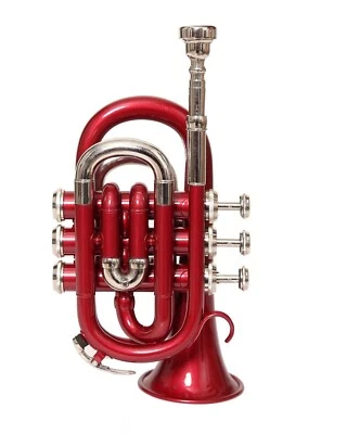 SUMMER SALE!!BRAND NEW POCKET TRUMPET RED NICKEL Bb POCKET TRUMPET+FREE CASE+M/P - Image 1 of 4
