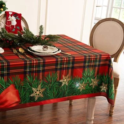  Winter Holiday Christmas Tablecloth, Plaid Printed 54 X 78 INCH Holiday Plaid - Image 1 of 4