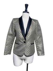 Juicy Couture Shimmery Gold Mermaid Scale Metallic Blazer Black Satin  Size 4 - Picture 1 of 4