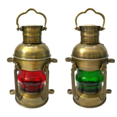 Lámpara náutica marítima barco barco linterna de aceite de vidrio rojo y verde decoración de Halloween Foto 1 de 4