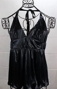 $238 POLECI Black Liquid Drape Back Cutout Ruched Sexy Chic Halter Top M NWT - Picture 1 of 5