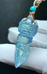 8g TOP Natürlicher Aquamarin Quarz Handgeschnitzt Kristall Erobern Dämonen Vajra Stößel - Bild 1 von 7