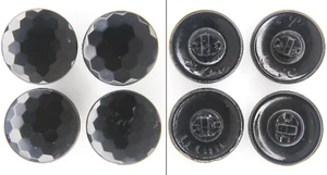 C1940s Vintage Le Chic Black Glass Button LOT 4 Variant Backmark Honeycomb Facet - Picture 1 of 3