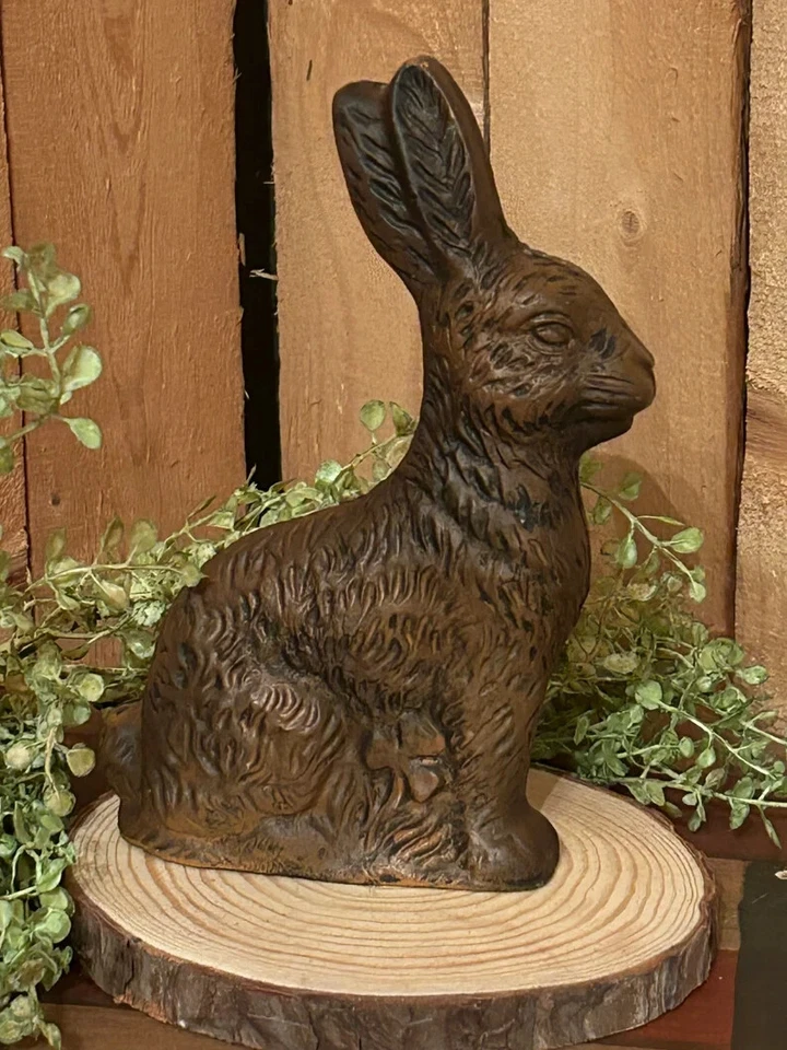 Lg 8" Resin chocolate Bunny large spring easter tier tray decor primitive rabbit - Image 1 of 1