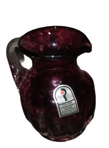 Pilgrim Glass Hand Blown Cranberry Glass 4" Pitcher clear Ribbed Handle - Picture 1 of 9