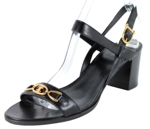 Sandalias de tacón CELINE de cuero negro dorado con logotipo de triunfo y tiras 39 - Imagen 1 de 11