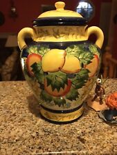 NEW NONNI'S BISCOTTI COOKIE JAR/ CANISTER FRUITS & VINES HAND PAINTED Vibrant
