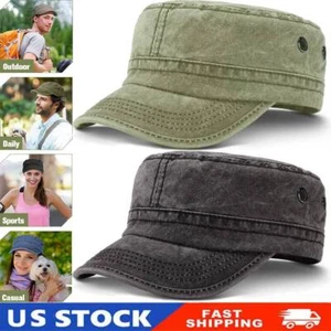 Army Cap 2PCS Cadet Military Hat for Men Women Flat Top Cap Unisex Outdoor Sport - Picture 1 of 9