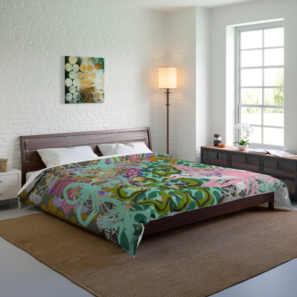 CUBIERTA EDREDÓN QUEEN KING SIZE - RETRO VERDE AZULADO Foto 1 de 1