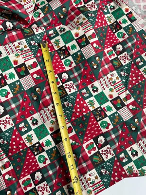 Vintage Red Green Christmas Holiday Novelty Fabric Patchwork Cotton BY THE YARD - Image 1 of 3