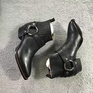 FRYE Boots Womens 8.5 Harness Chelsea Boots Black Leather Biker Moto a343 - Picture 1 of 12
