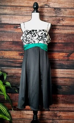 Madison Leigh Dress Size 14 Petite 14P Spaghetti Strap Black White Green Formal - Image 1 of 4