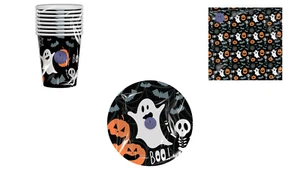 Halloween Party Geschirr Deko Set Zubehör Kinder Geist Fledermaus Skelett 32 Teile - Bild 1 von 9