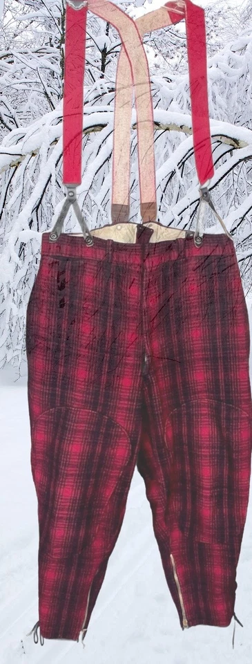Woolrich hunting pants plaid black red suspenders 34 waist HUNTER COSTUME - Image 1 of 4