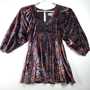 Anthropologie Mona Burnout Velvet Mini Boho Dress Women S Balloon Sleeves $168 - Picture 1 of 12