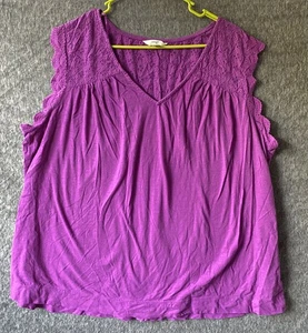 Terra & Sky Tank Top Womens 2X Purple Eyelet Lace Sleeveless Blouse Plus Size - Picture 1 of 4