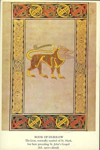 Vintage Postcard, The Book of Durrow, The Lion, Gospel, Painting, Art, unused - Picture 1 of 2
