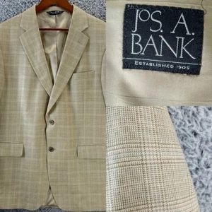 Jos. A. Abrigo deportivo Bank para hombre 42R beige a cuadros seda lana lino blazer chaqueta - Imagen 1 de 15