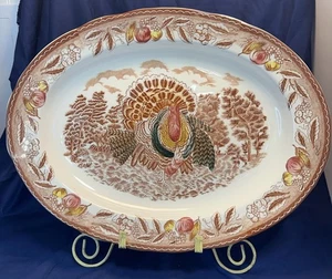 Vintage LARGE  Transferware 18 1/2" x 14" Thanksgiving Turkey Platter READ - Picture 1 of 12