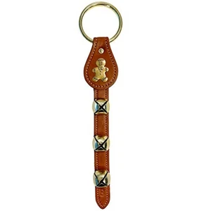 Gingerbread Man Charm Taupe Leather Strap Sleigh Bell Door Hanger Made in USA - Picture 1 of 5