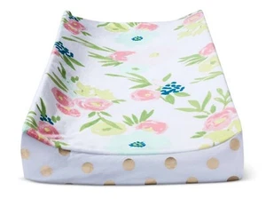Plush Diaper Changing Pad Cover Floral and Gold Dots,Blue - Picture 1 of 1
