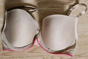 Passionata Womens Underwire Bra 30DD Lightly Lined Demi Beige Bra Pink Edge New - Picture 1 of 6