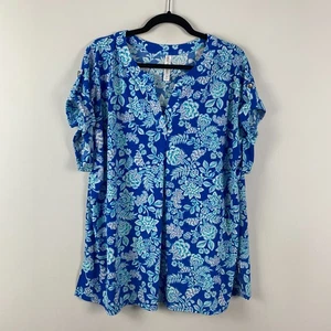 Camicetta floreale Dear Scarlett Lizzie taglia 2X Popover blu floreale manica corta - Foto 1 di 10