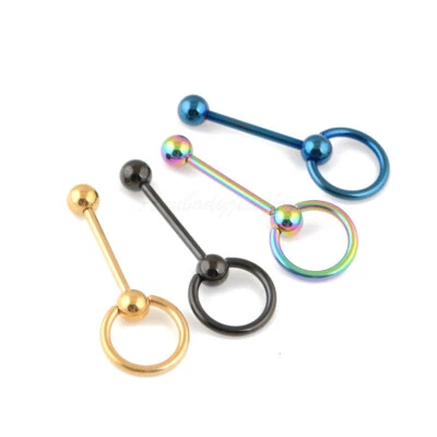 14g 5/8" Door Knocker Slave Ring Titanium Anodized Tongue Barbell - Image 1 of 3
