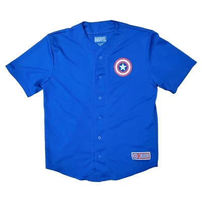 Camiseta CAPTAIN AMERICA Adulto Mediana 38/40 Azul #41 Marvel Escudo Logo Béisbol Foto 1 de 4