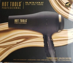 New HOT TOOLS Black Gold Turbo Ionic 1875 Watts Hair Dryer #HT7017BG - Picture 1 of 12
