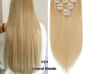 Hair Extensions Clip in natural blonde 5 Pcs Full Head Soft hair 20" long NEW - Picture 1 of 4