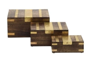 3pc Wooden Trunks Treasure Chest Keepsake Box Pirate Box Jewlery Box Home Decor - Picture 1 of 3