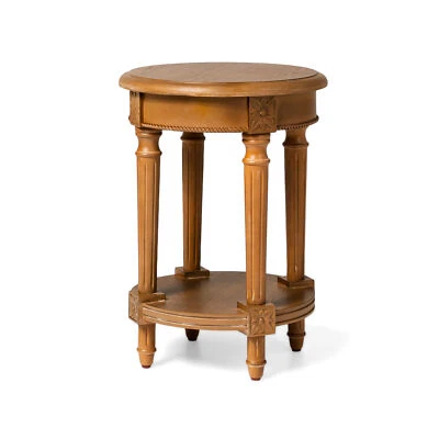 Maven Lane Pullman Traditional Round Wooden Side Table, Antiqued Natural Finish - Image 1 of 4