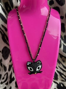 Collar Cabeza de Gato Negro Cazador de Vampiros Betsey Johnson Vintage Brillo Critters - Imagen 1 de 6